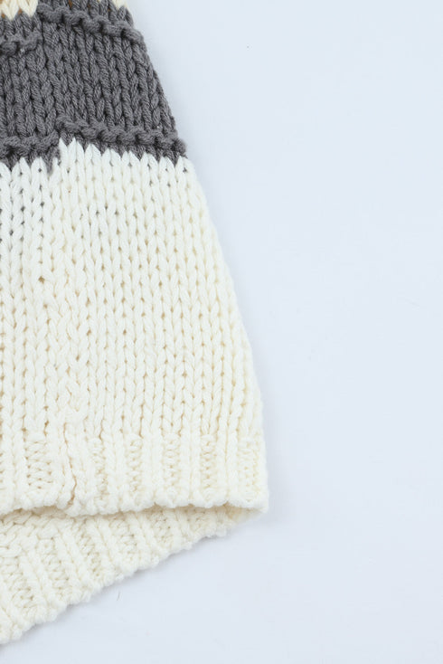 V-Neck Knitted Lantern Sleeve Pullover Sweater